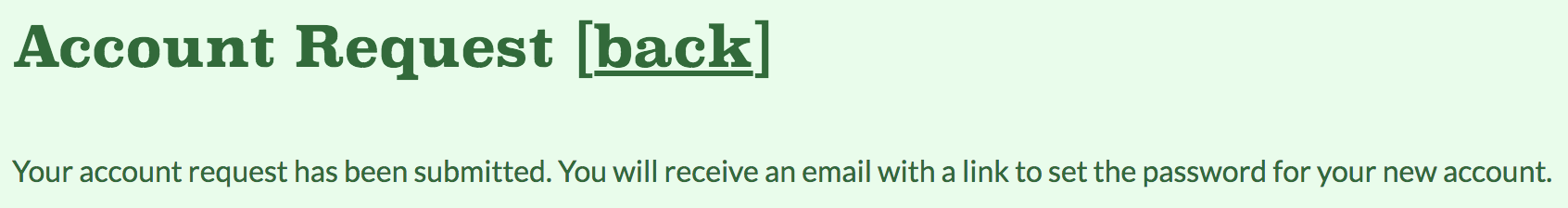 screenshot of the account request notification message