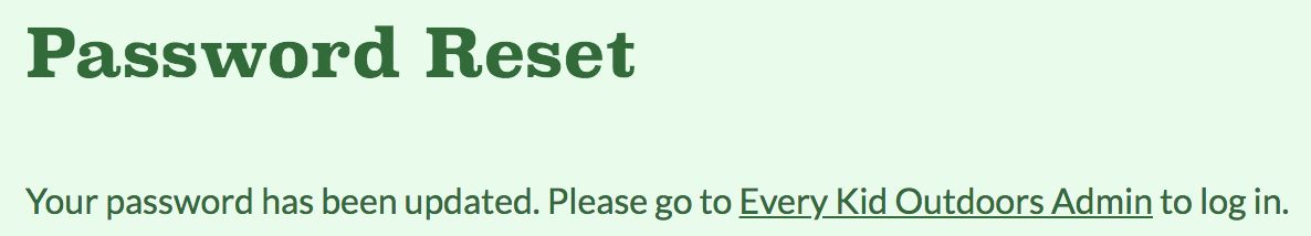 screenshot of the forgot password confirmation message