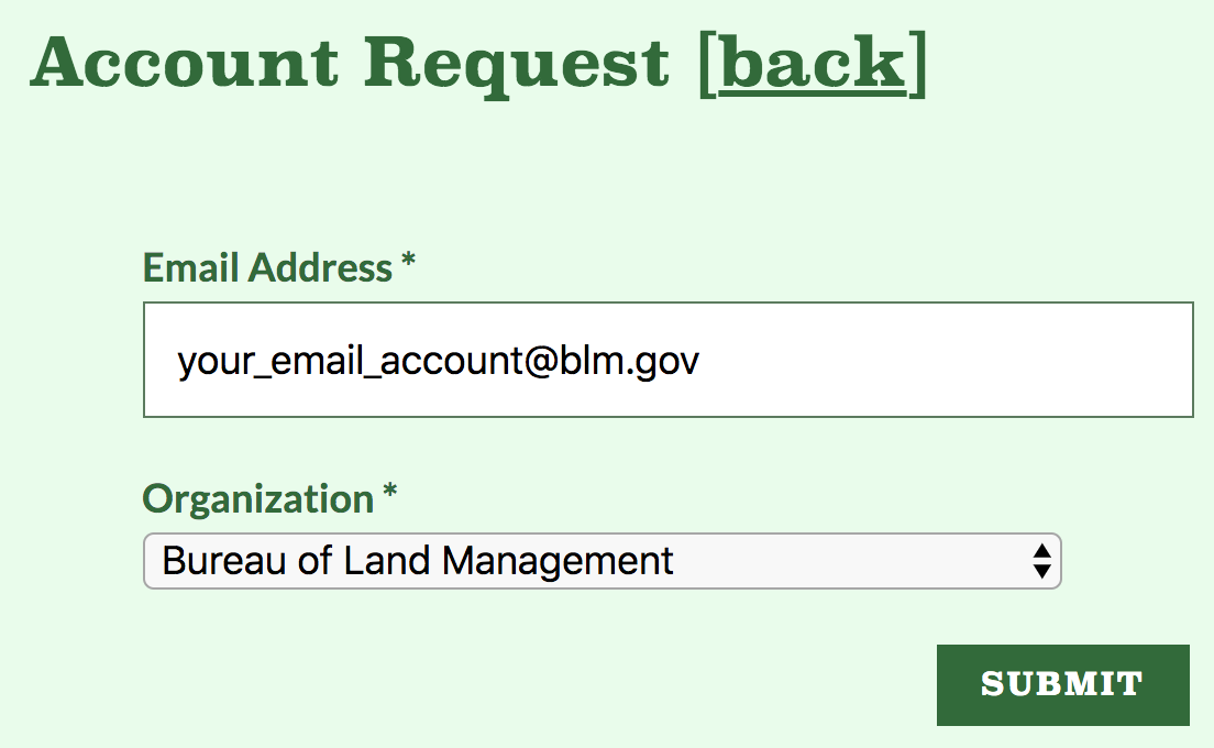screenshot of the account request form