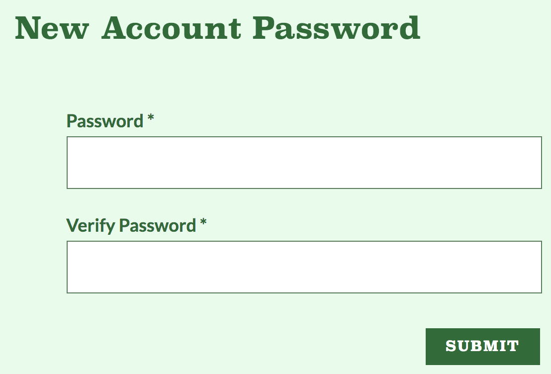 screenshot of the password setup form