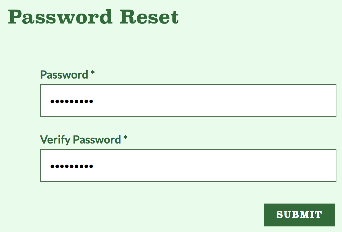 screenshot of the forgot password form