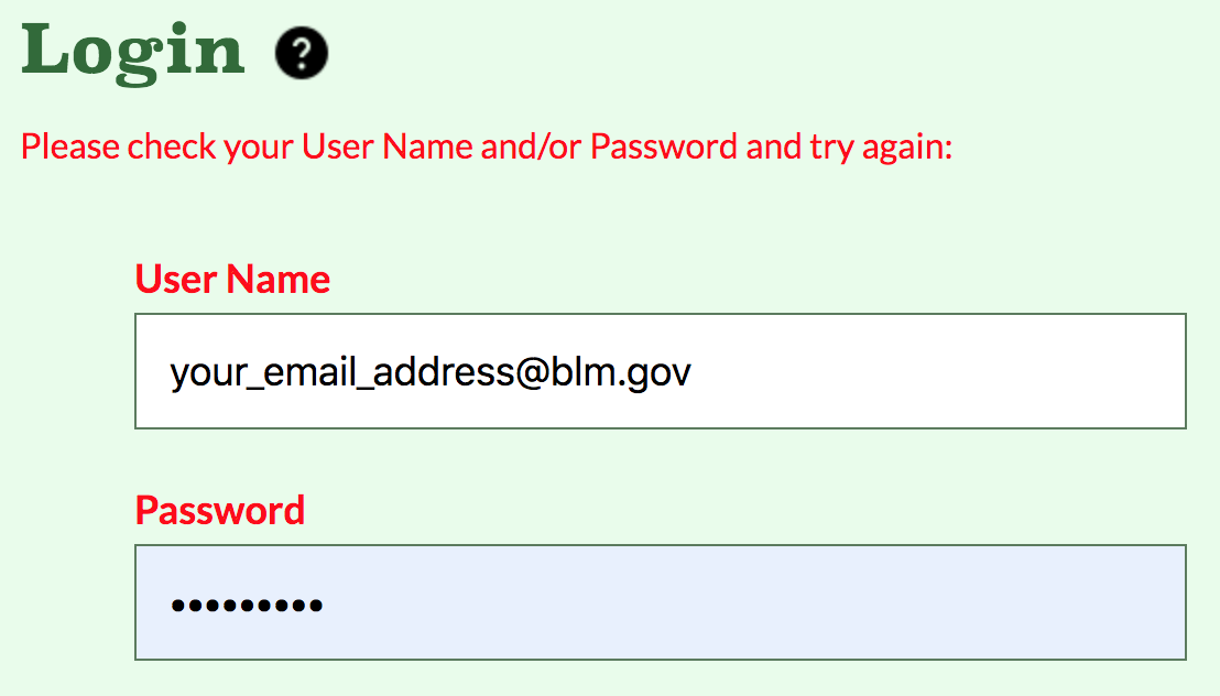screenshot of the login form errors
